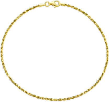Simple Basic Strong Cable Rope Chain Anklet Ankle Bracelet for Women Teen 14K Yellow Gold Plated .925 Sterling Silver 9 or 10 Inch Made in Italy Apparel & Accessories > Jewelry > Anklets Bling Jewelry yellow-gold-plated-silver 9.0 Inches 