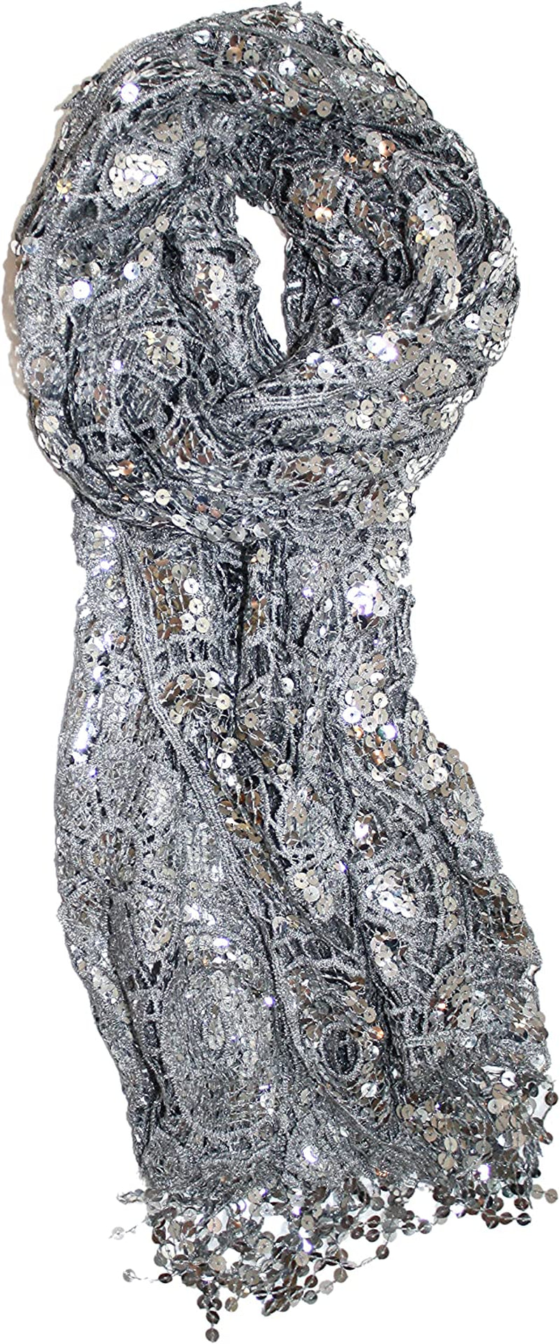 Ted & Jack - Luxe Bedazzled Sequin and Sparkle Scarf Apparel & Accessories > Clothing Accessories > Scarves & Shawls Ted and Jack Silver  