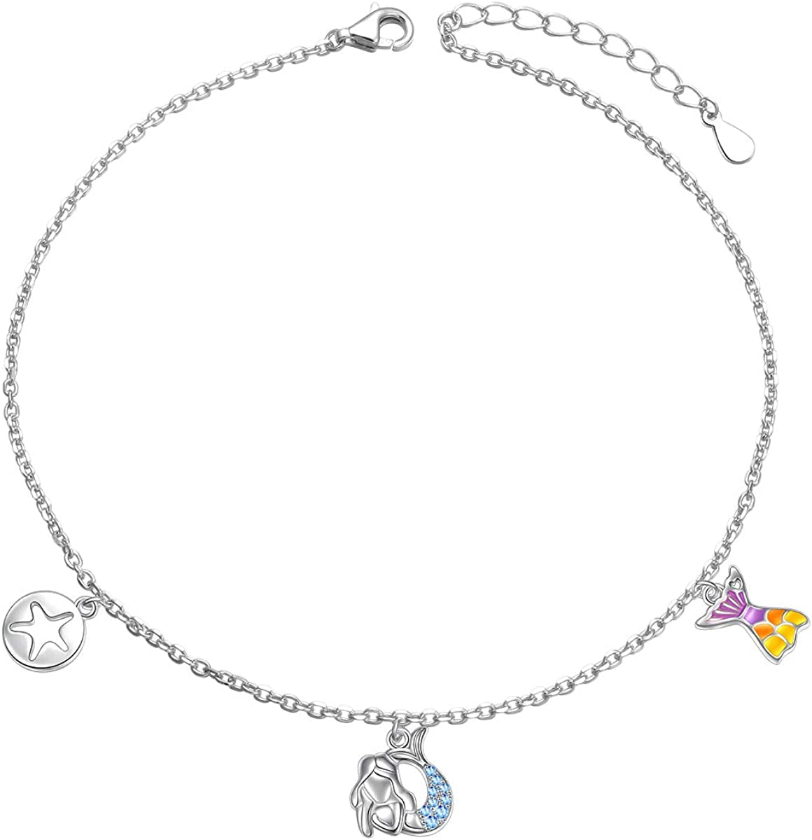 Ladytree Anklet for Women 925 Sterling Silver Animal Plant Beaded Adjustable Foot Theme Charm Ankle Bracelet Summer Anklets Jewelry Apparel & Accessories > Jewelry > Anklets Ladytree Mermaid  