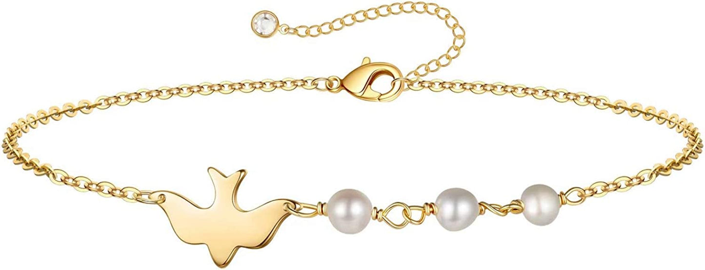 Dainty Gold Bracelets for Women, 14K Gold Filled Adjustable Layered Bracelet Cute Evil Eye Oval Chain Pearl Bar Turtle Gold Bracelets for Women Jewelry Apparel & Accessories > Jewelry > Bracelets Turandoss Dove Pearls  