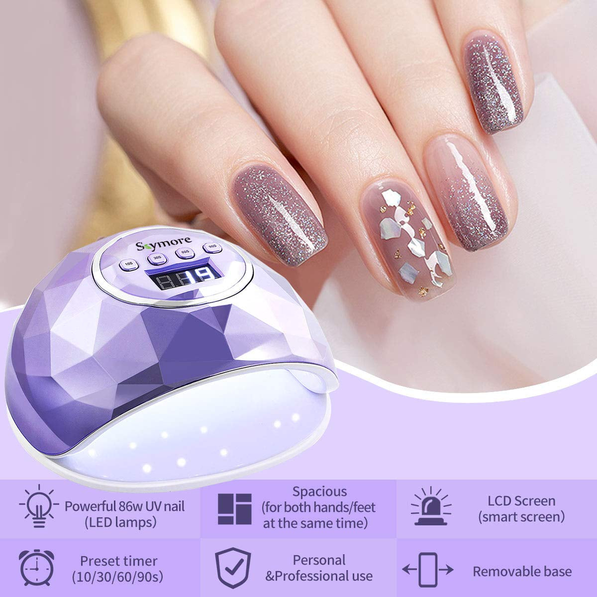 Skymore 86W LED Nail Lamp, Professional Nail Dryer with 4 Timer Setting, Portable Curing Lamp for Gel Nail Polish, Automatic Sensor & LCD Display, Manicure Pedicure Tools for Home Salon Health & Beauty > Personal Care > Cosmetics > Cosmetic Tools > Nail Tools Skymore   