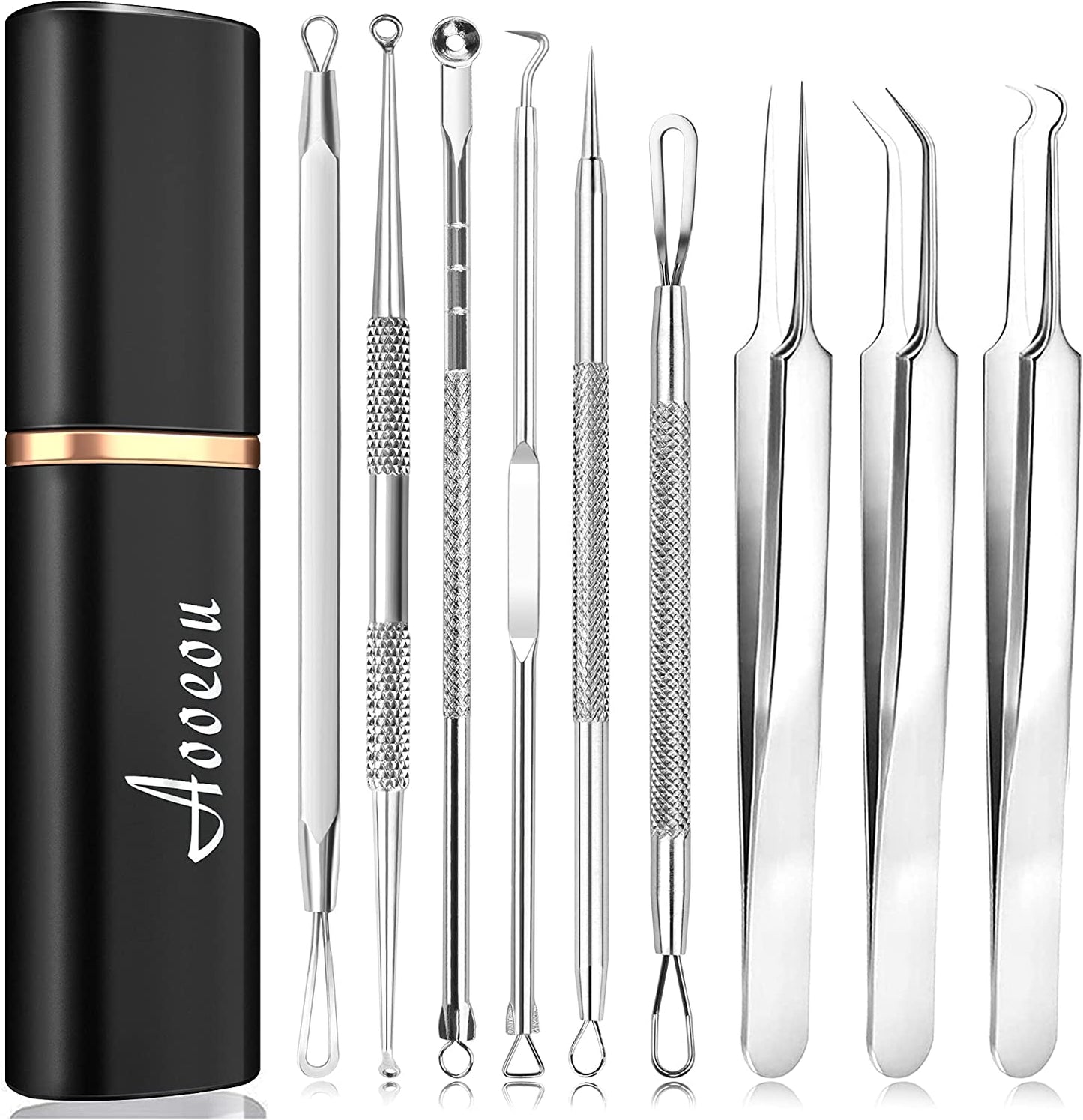 Pimple Popper Tool Kit Blackhead Tweezer, Aooeou Acne Removal Comedone Extractor Kit Pimple Tweezers for Pimples, Blackheads, Blemish, Whitehead, Zit Removing for Forehead Nose Facial Pore Health & Beauty > Personal Care > Cosmetics > Cosmetic Tools > Skin Care Tools Aooeou   