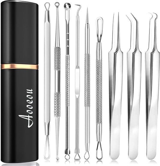Pimple Popper Tool Kit Blackhead Tweezer, Aooeou Acne Removal Comedone Extractor Kit Pimple Tweezers for Pimples, Blackheads, Blemish, Whitehead, Zit Removing for Forehead Nose Facial Pore Health & Beauty > Personal Care > Cosmetics > Cosmetic Tools > Skin Care Tools Aooeou   