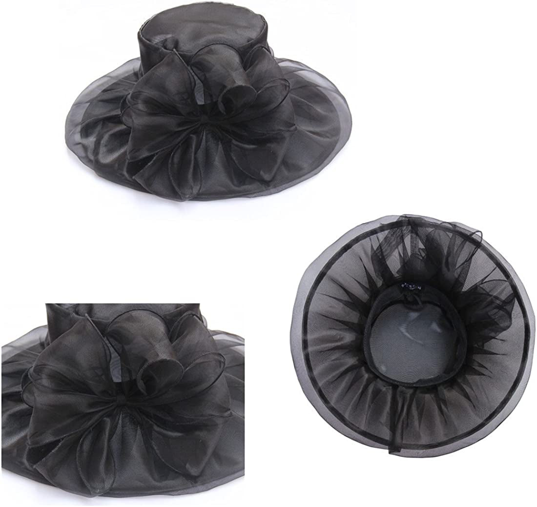 Lucky Leaf Women Kentucky Derby Church Cap Wide Brim Summer Sun Hat for Party Wedding Apparel & Accessories > Clothing Accessories > Headwear Lucky Leaf   