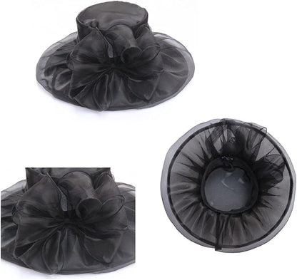 Lucky Leaf Women Kentucky Derby Church Cap Wide Brim Summer Sun Hat for Party Wedding Apparel & Accessories > Clothing Accessories > Headwear Lucky Leaf   