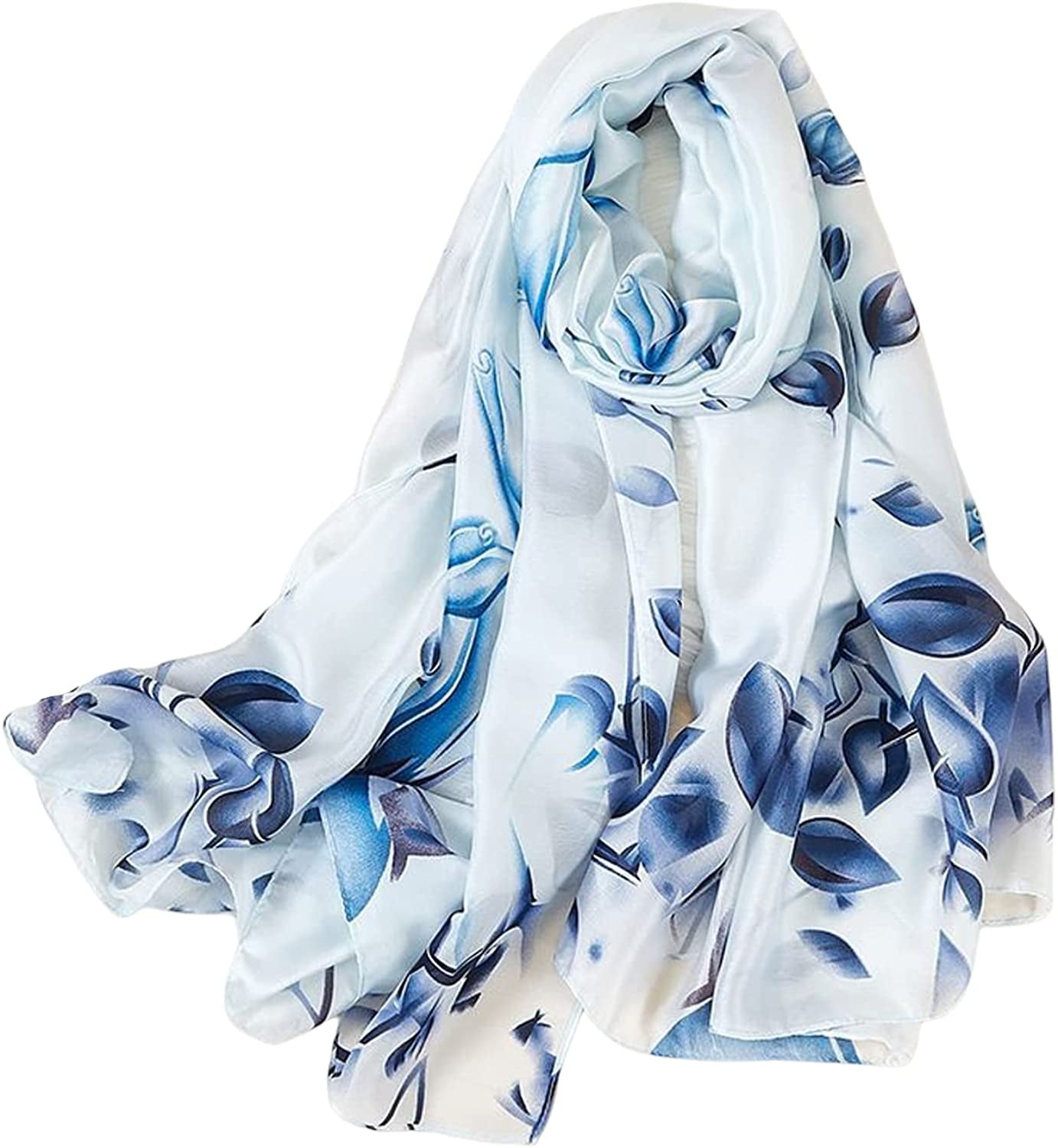 Fashion Scarves 100% Silk Felling Scarf Long Lightweight Sunscreen Shawls Wrap for Women Hair Scarves Apparel & Accessories > Clothing Accessories > Scarves & Shawls Aufeel Blue  