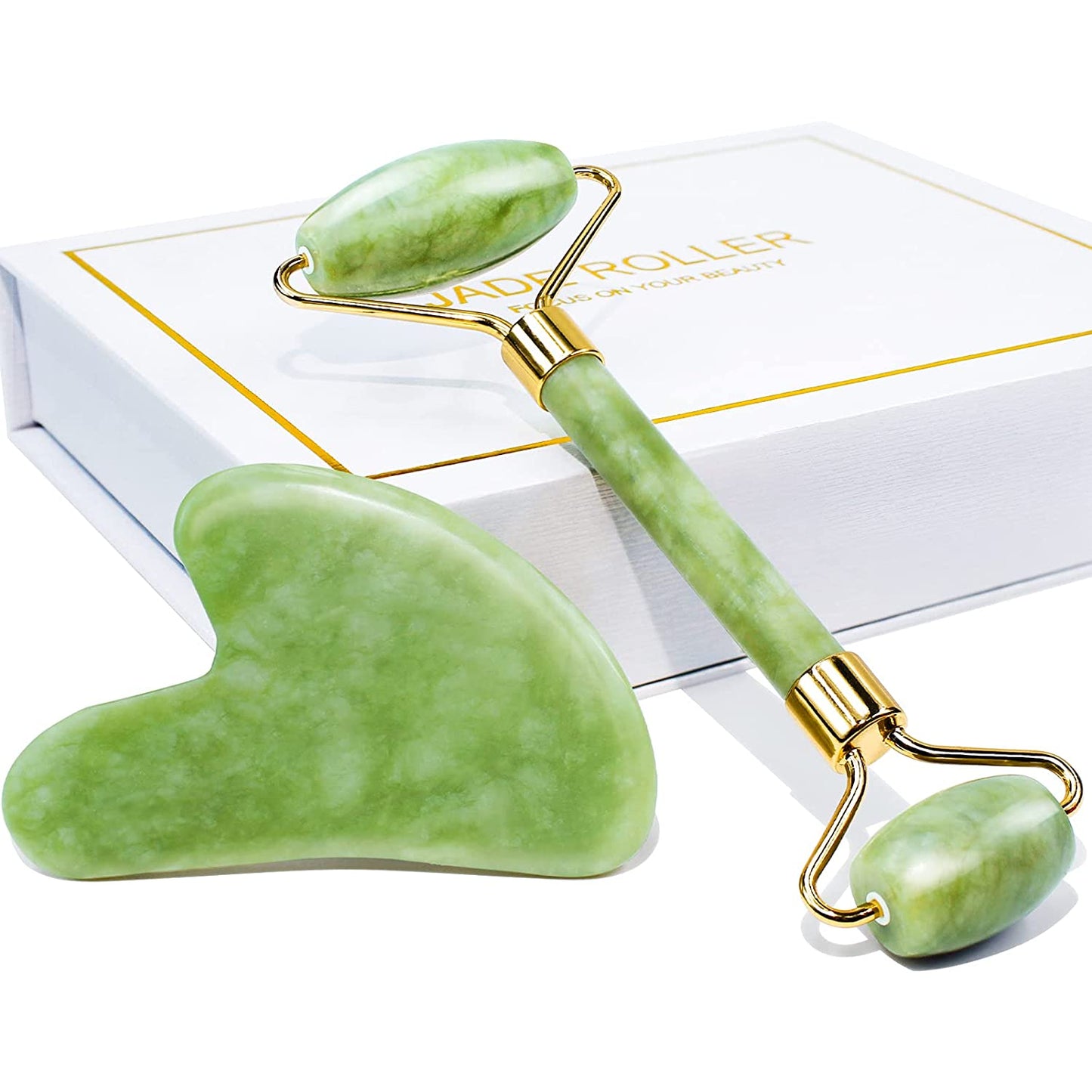 BAIMEI Jade Roller & Gua Sha Set Face Roller and Gua Sha Facial Tools for Skin Care Routine and Puffiness-Green Health & Beauty > Personal Care > Cosmetics > Cosmetic Tools > Skin Care Tools BAIMEI a-green  