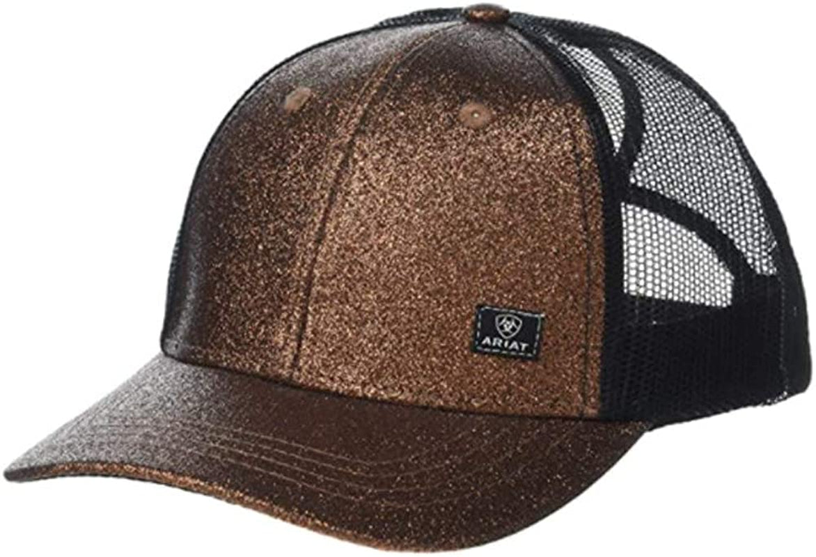 ARIAT Women'S Offset Logo Glitter Messy Bun Snapback Cap Apparel & Accessories > Clothing Accessories > Hats ARIAT Copper One Size 
