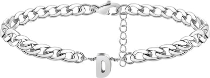 Silver Anklet Initial Ankle Bracelets for Women Teen Girls Figaro Chain Personalized Birthday Gifts for Women Summer Gift Beach Jewelry Anklet for Women Letter A-Z Jewelry Apparel & Accessories > Jewelry > Anklets JoycuFF D  
