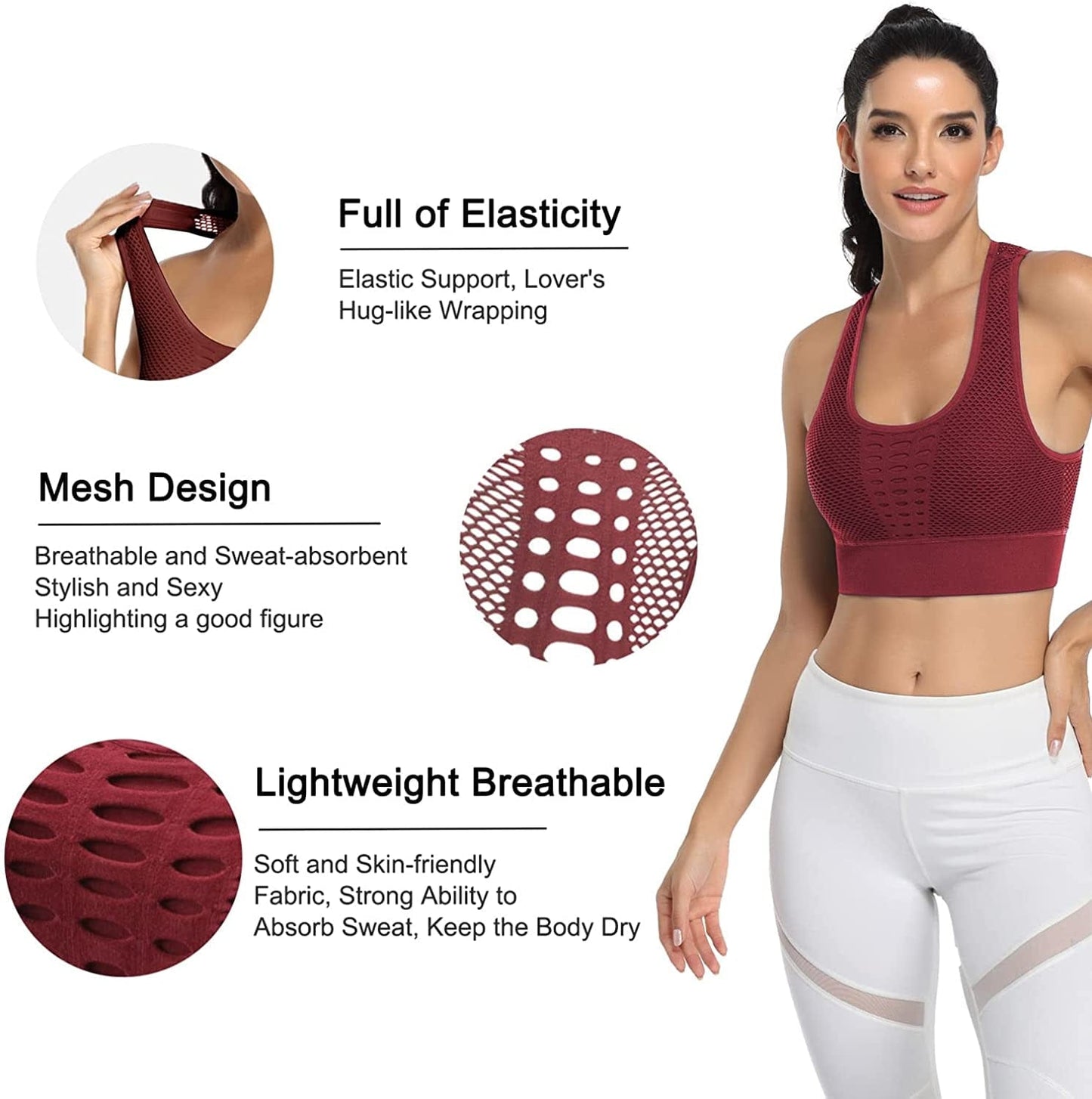 BHRIWRPY Soft Padded Sport Bras for Women - Everyday Cute Supportive for Yoga Running Workout Exercise Pack of 3