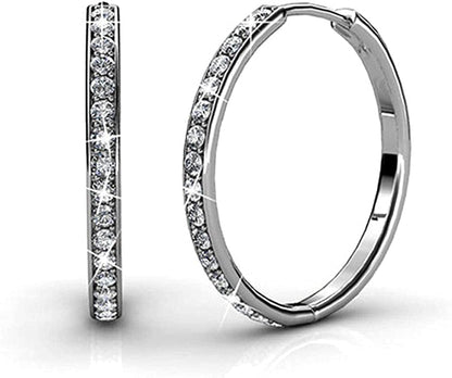 Bianca 18K White Gold Hoop Earrings with Crystals, Best Silver Hoops for Women, Sparkle round Hoops for Ladies, Hoop Earrings Silver