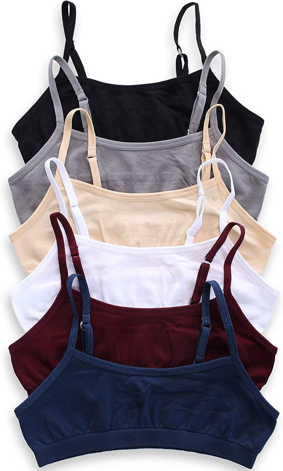 Big Girls 6 Pack Seamless Training Comfort Bras Blue, Dark Red, White, Beige, Grey, Black / Small