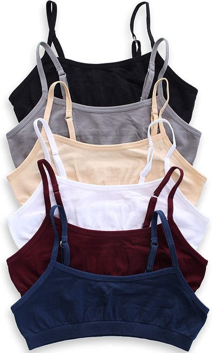 Big Girls 6 Pack Seamless Training Comfort Bras Blue, Dark Red, White, Beige, Grey, Black / Small