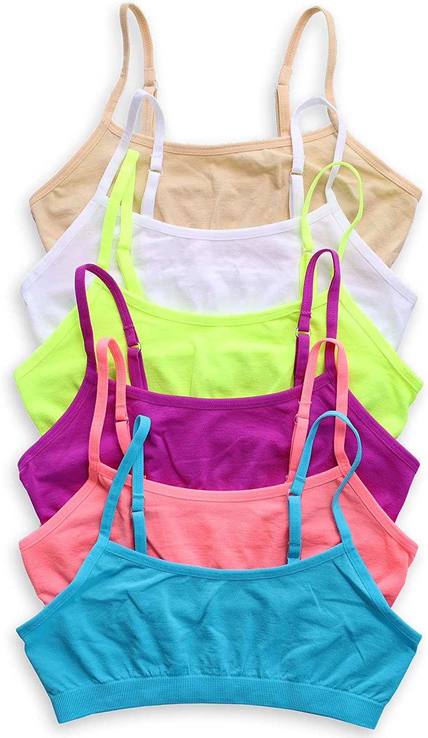 Big Girls 6 Pack Seamless Training Comfort Bras Brights / Large
