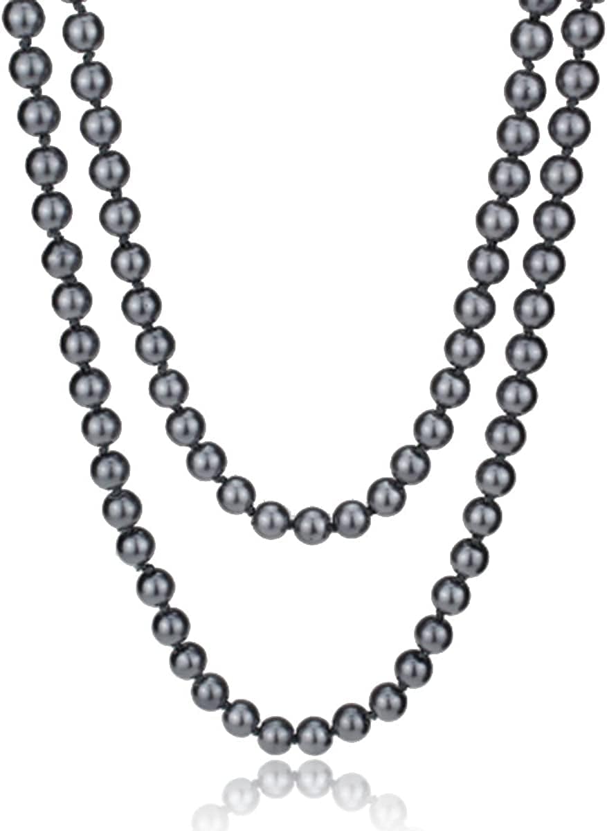 Big Pearl Necklace for Women Chunky Pearl Necklace and Earring Set Large Pearl Costume Necklace 1920S Pearl Necklace Faux Pearls Gatsby Accessories Grey Pearl Necklace