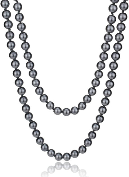Big Pearl Necklace for Women Chunky Pearl Necklace and Earring Set Large Pearl Costume Necklace 1920S Pearl Necklace Faux Pearls Gatsby Accessories Grey Pearl Necklace