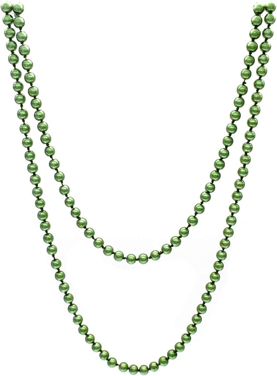 Big Pearl Necklace for Women Chunky Pearl Necklace and Earring Set Large Pearl Costume Necklace 1920S Pearl Necklace Faux Pearls Gatsby Accessories Green Pearl Necklace