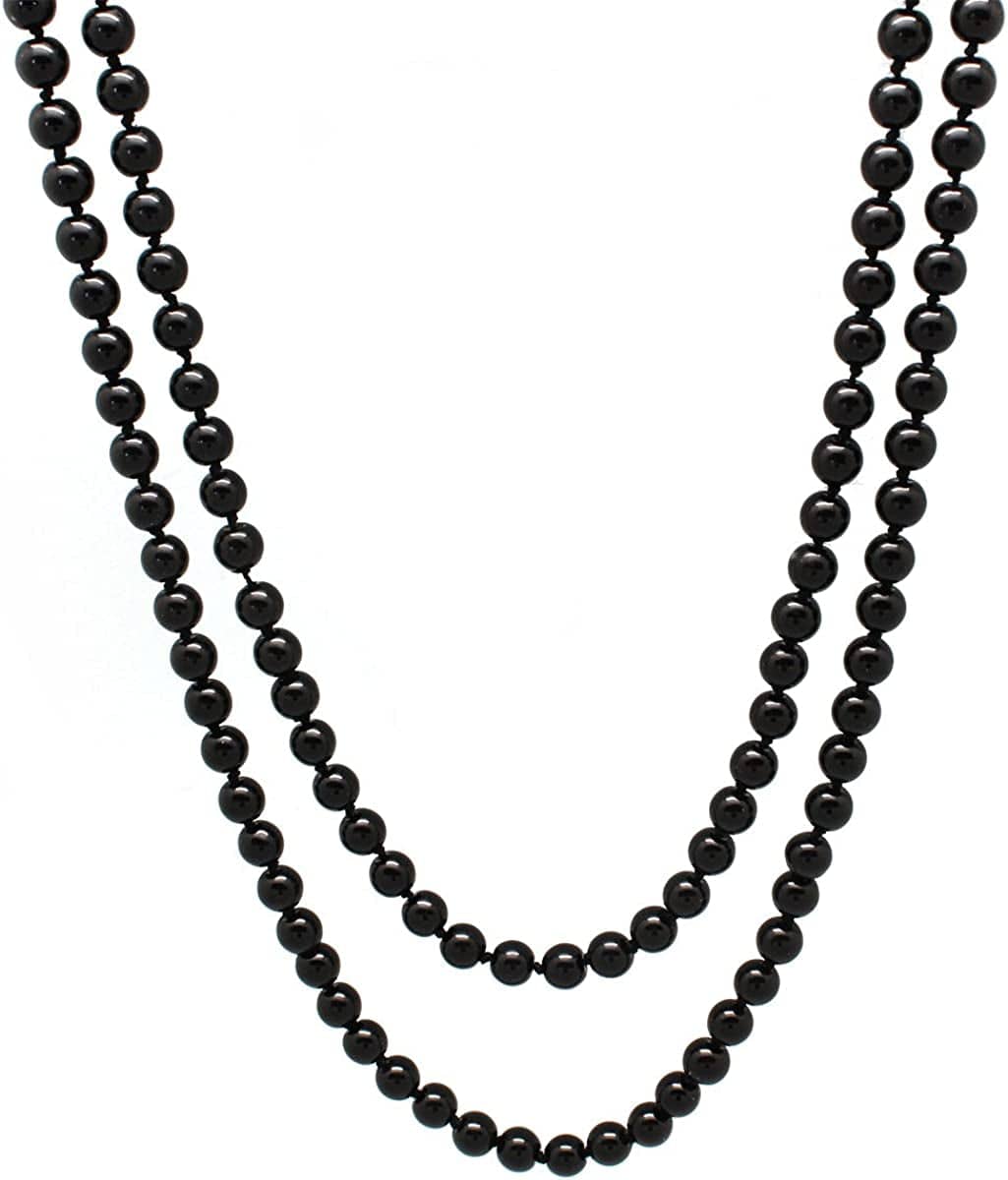Big Pearl Necklace for Women Chunky Pearl Necklace and Earring Set Large Pearl Costume Necklace 1920S Pearl Necklace Faux Pearls Gatsby Accessories Black Pearl Necklace