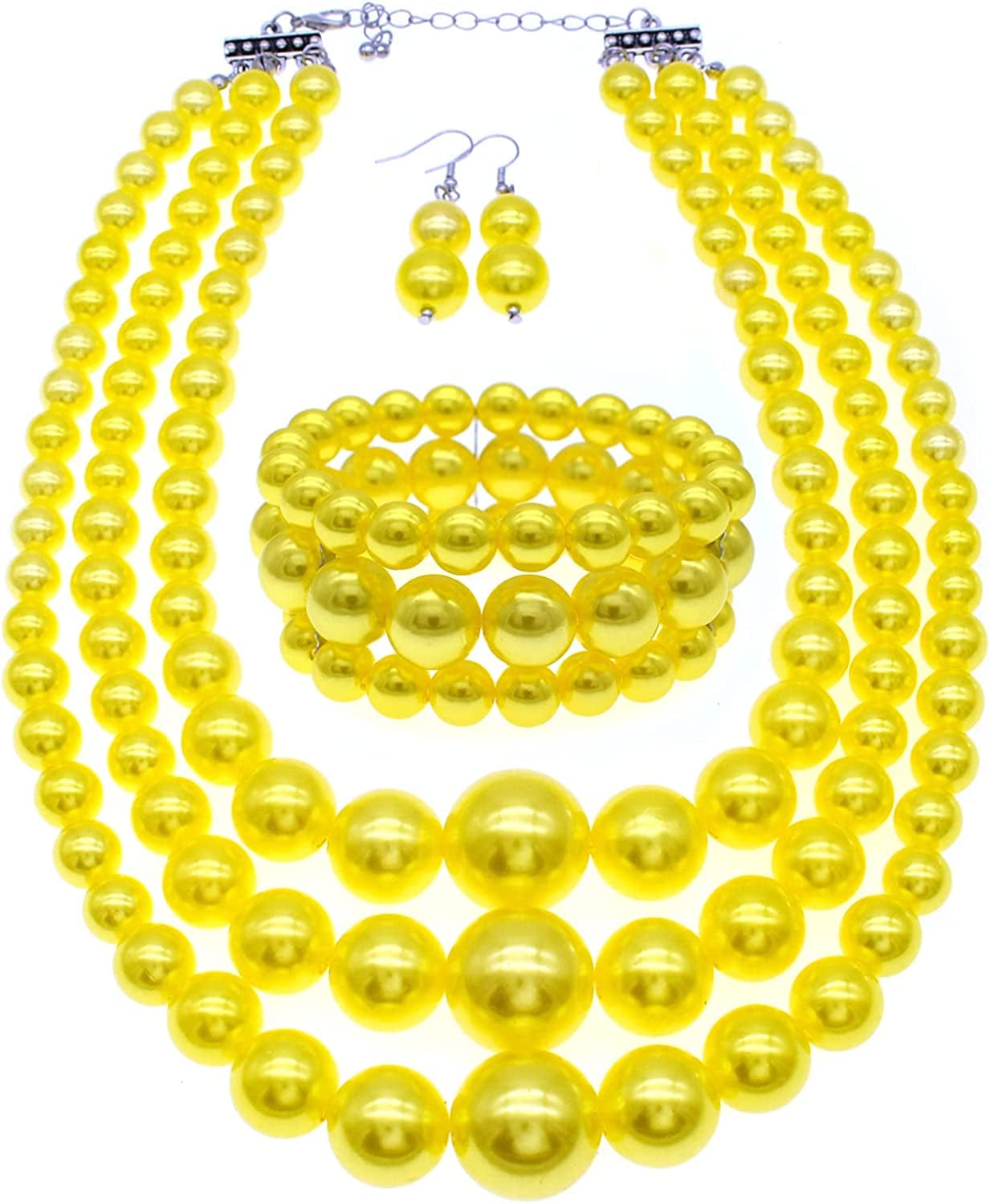 Big Pearl Necklace for Women Chunky Pearl Necklace and Earring Set Large Pearl Costume Necklace 1920S Pearl Necklace Faux Pearls Gatsby Accessories A-yellow