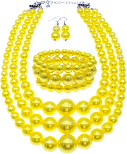Big Pearl Necklace for Women Chunky Pearl Necklace and Earring Set Large Pearl Costume Necklace 1920S Pearl Necklace Faux Pearls Gatsby Accessories A-yellow