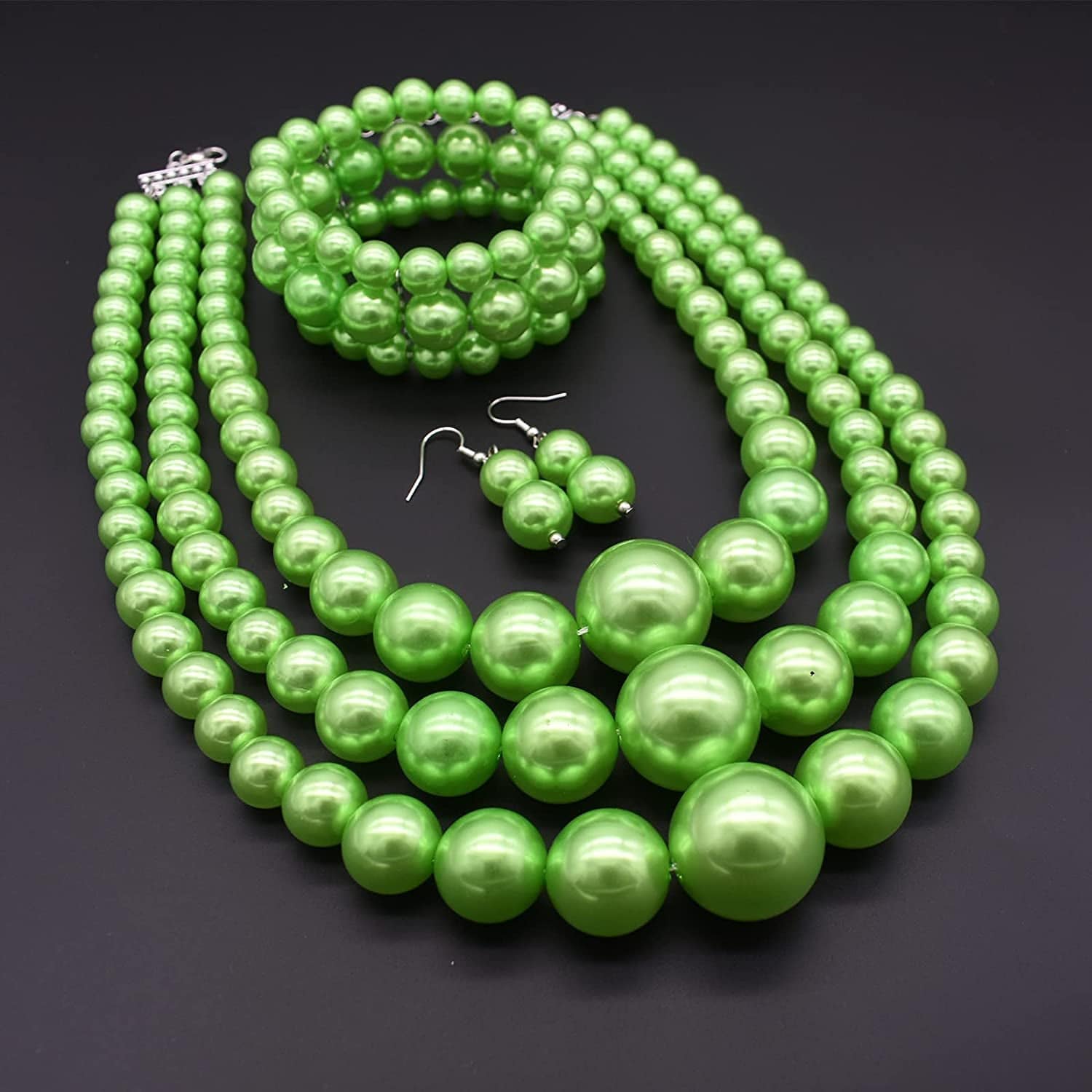 Big Pearl Necklace for Women Chunky Pearl Necklace and Earring Set Large Pearl Costume Necklace 1920S Pearl Necklace Faux Pearls Gatsby Accessories