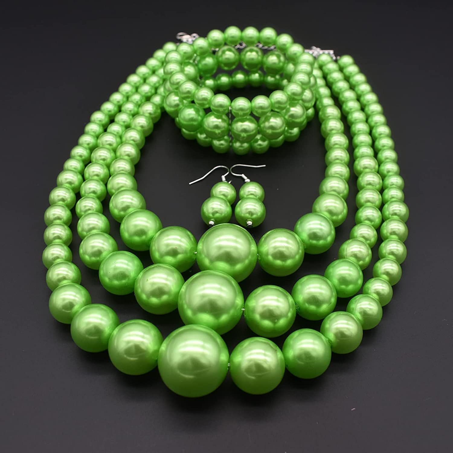 Big Pearl Necklace for Women Chunky Pearl Necklace and Earring Set Large Pearl Costume Necklace 1920S Pearl Necklace Faux Pearls Gatsby Accessories