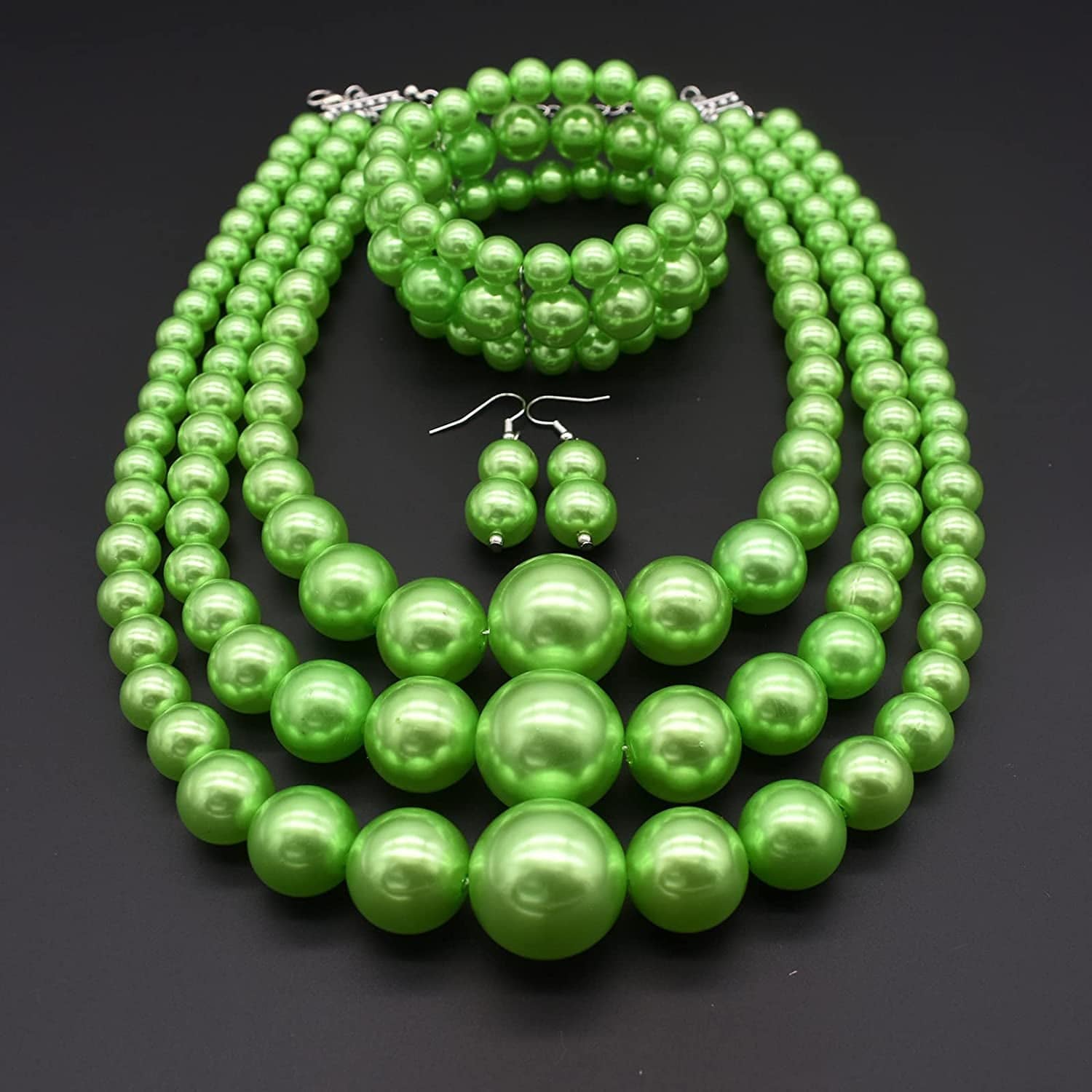 Big Pearl Necklace for Women Chunky Pearl Necklace and Earring Set Large Pearl Costume Necklace 1920S Pearl Necklace Faux Pearls Gatsby Accessories