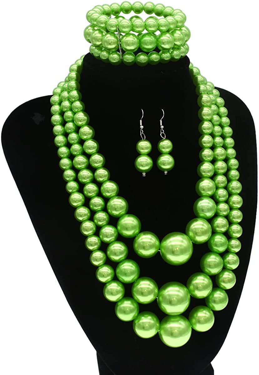Big Pearl Necklace for Women Chunky Pearl Necklace and Earring Set Large Pearl Costume Necklace 1920S Pearl Necklace Faux Pearls Gatsby Accessories