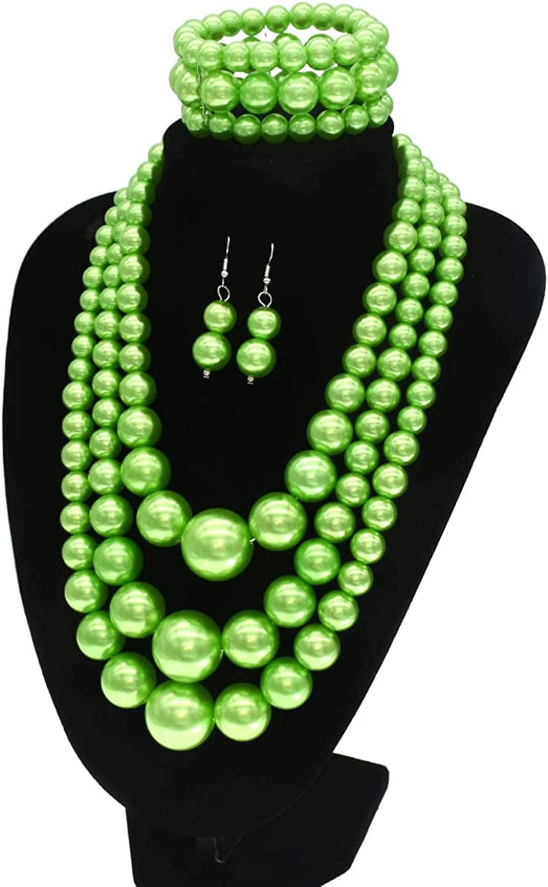 Big Pearl Necklace for Women Chunky Pearl Necklace and Earring Set Large Pearl Costume Necklace 1920S Pearl Necklace Faux Pearls Gatsby Accessories