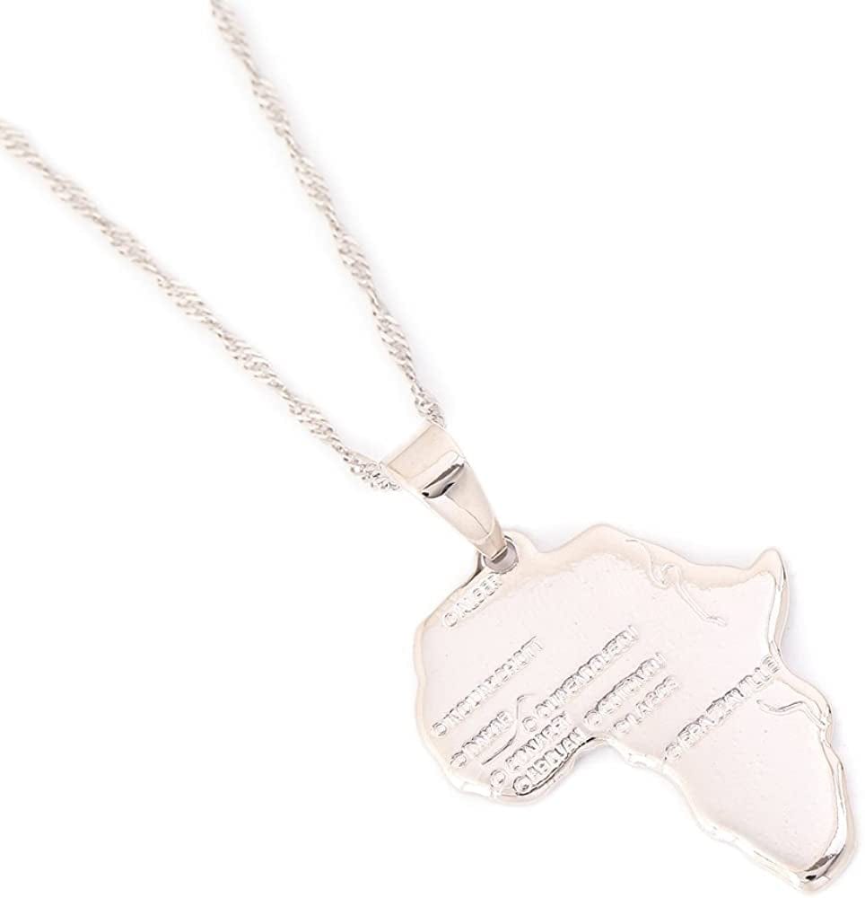 Big Size Crystal Africa Map Pendant Necklace Women Girl 24K Gold Plated African Map Hiphop Item Silver Map Pendant