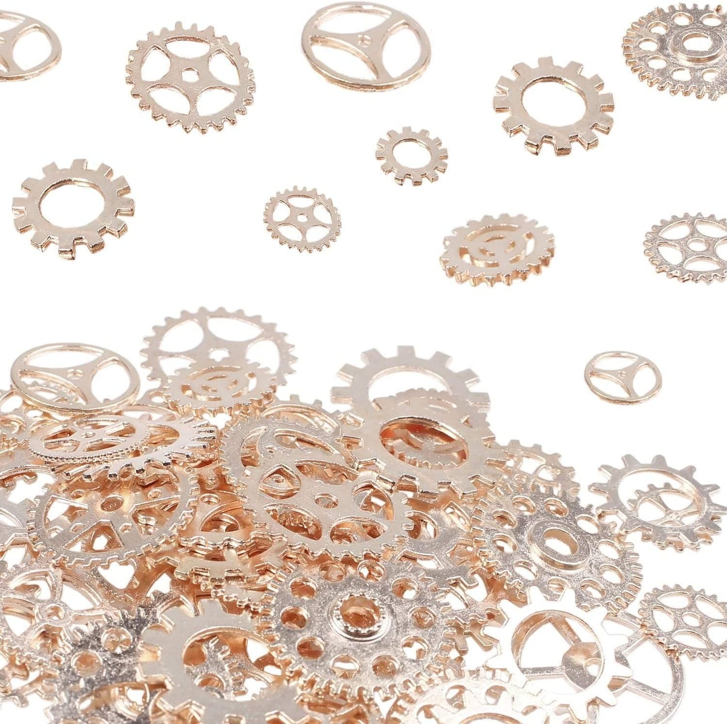 BIHRTC 100 Gram DIY Assorted Color Antique Metal Steampunk Gears Charms Pendant Clock Watch Wheel Gear for Crafting, Jewelry Making Accessory Rose Gold