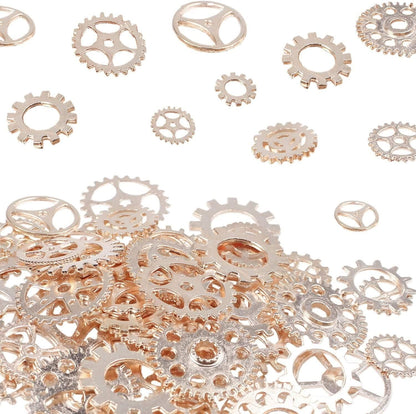BIHRTC 100 Gram DIY Assorted Color Antique Metal Steampunk Gears Charms Pendant Clock Watch Wheel Gear for Crafting, Jewelry Making Accessory Rose Gold