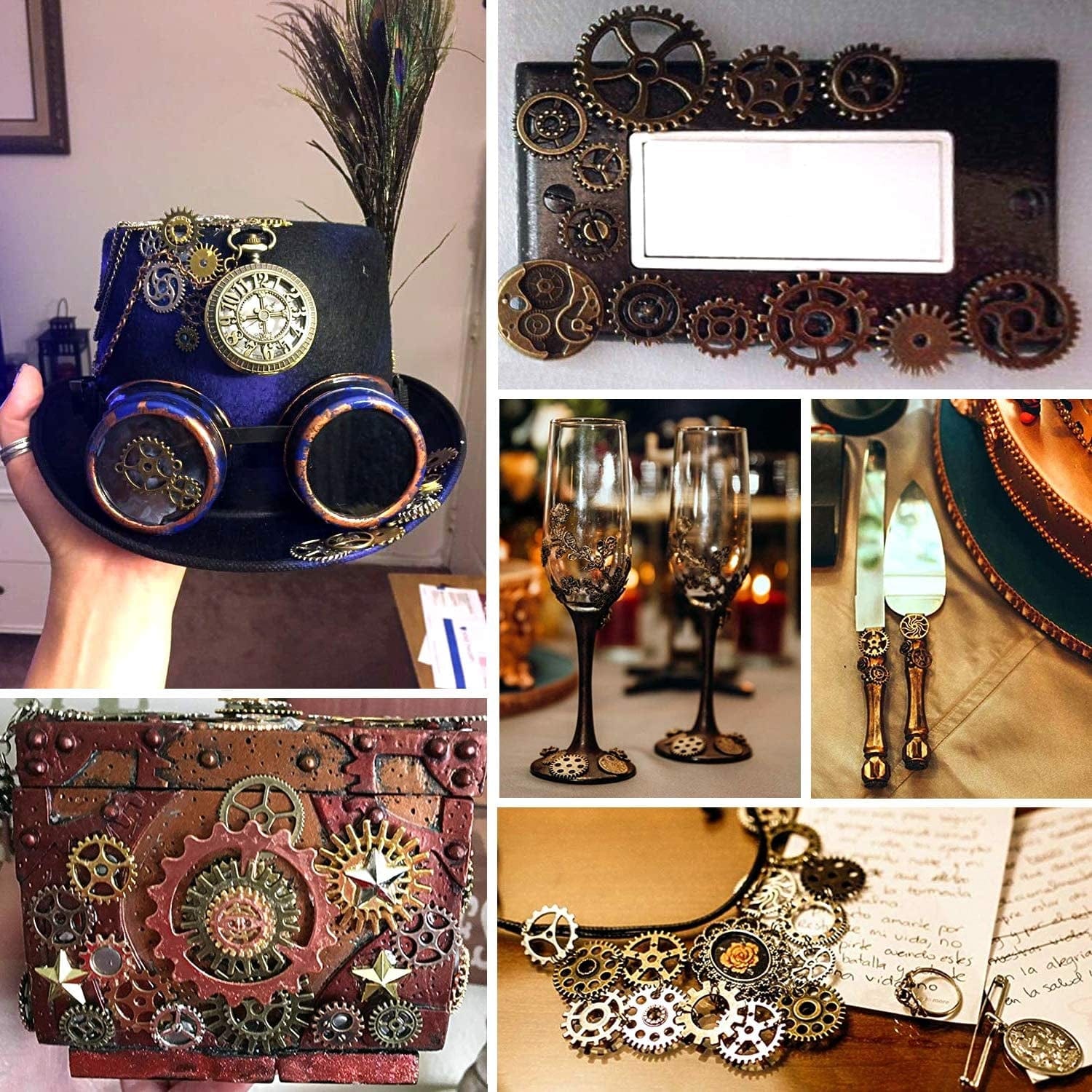 BIHRTC 100 Gram DIY Assorted Color Antique Metal Steampunk Gears Charms Pendant Clock Watch Wheel Gear for Crafting, Jewelry Making Accessory