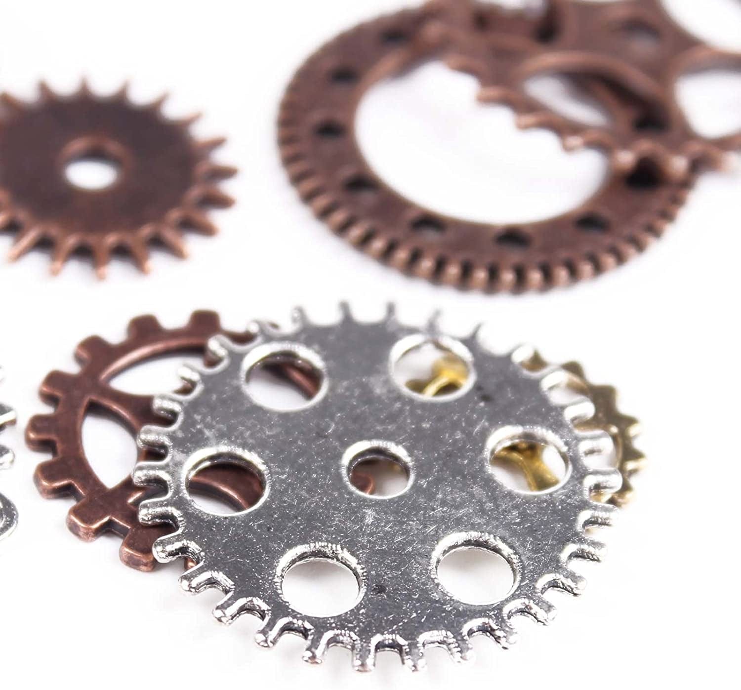 BIHRTC 100 Gram DIY Assorted Color Antique Metal Steampunk Gears Charms Pendant Clock Watch Wheel Gear for Crafting, Jewelry Making Accessory