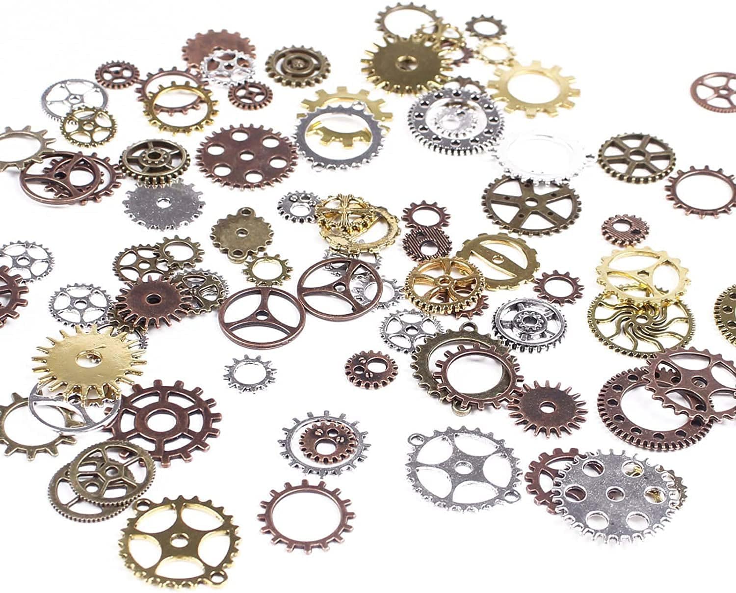 BIHRTC 100 Gram DIY Assorted Color Antique Metal Steampunk Gears Charms Pendant Clock Watch Wheel Gear for Crafting, Jewelry Making Accessory