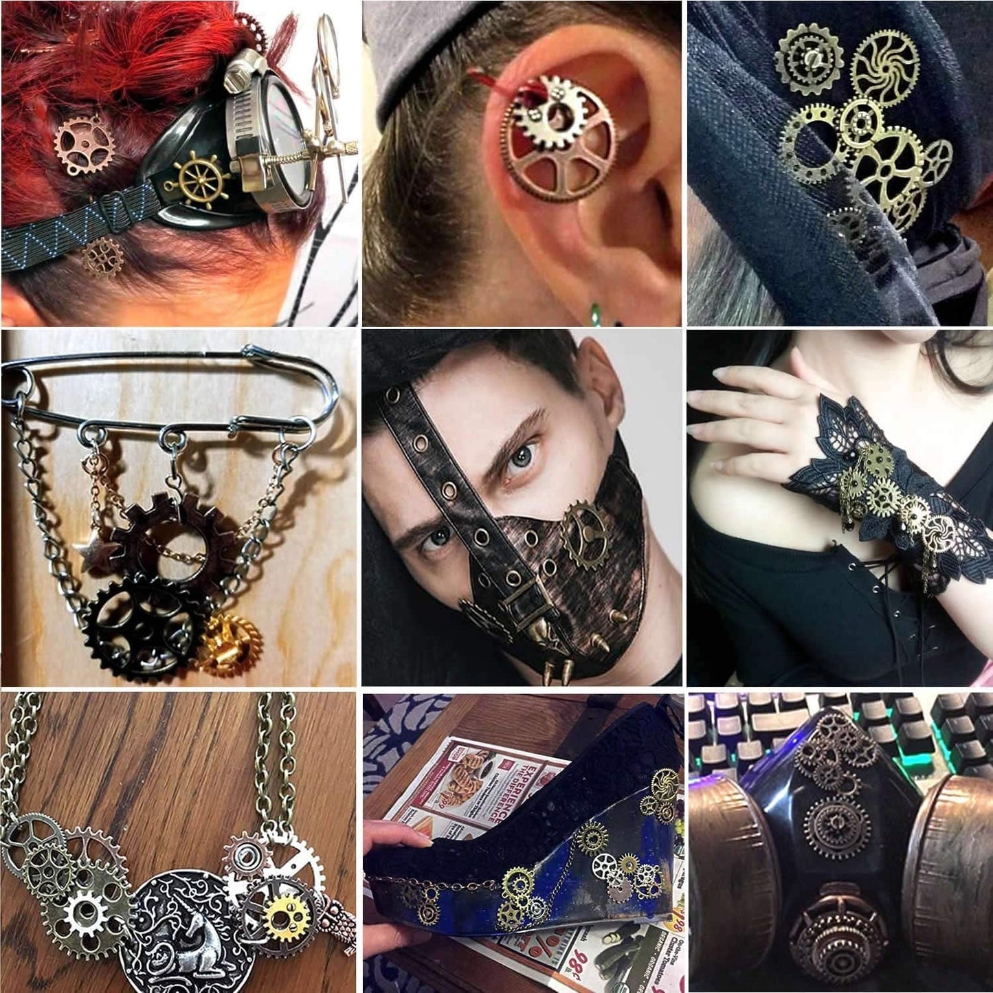 BIHRTC 140 Gram (Approx 92Pcs) DIY Assorted Color Antique Metal Steampunk Watch Gear Cog Wheel Skull Musical Note Skull Hand Safety Pin Charms Pendant for Crafting, Jewelry Making Accessory
