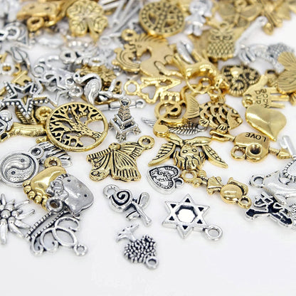 BIHRTC 200 Pack of Jewelry Charms Mixed Smooth Silver Metal Charms Pendants DIY Charm Bracelet Making Gold Charm Bracelet for Women Bracelet Necklace Jewelry Findings