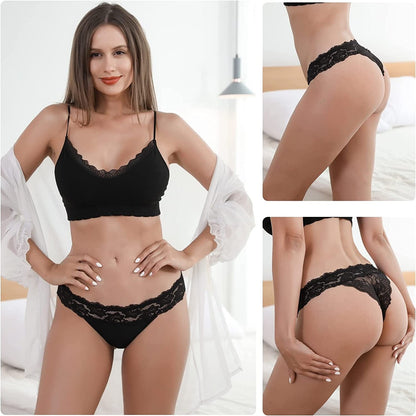 BIONEK Thongs Underwear for Women-Sexy Lace Panties Low Rise Silky G String No Show Underwear 6 Pack/3 Pack S-XL