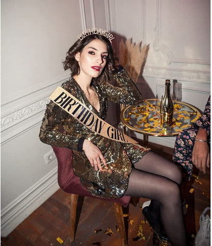 "Birthday Girl" Sash & Rhinestone Headband Set - Birthday Gifts Birthday Sash for Women Birthday Party Supplies (Gold Glitter/Black) Apparel & Accessories > Clothing Accessories > Sashes ADBetty   