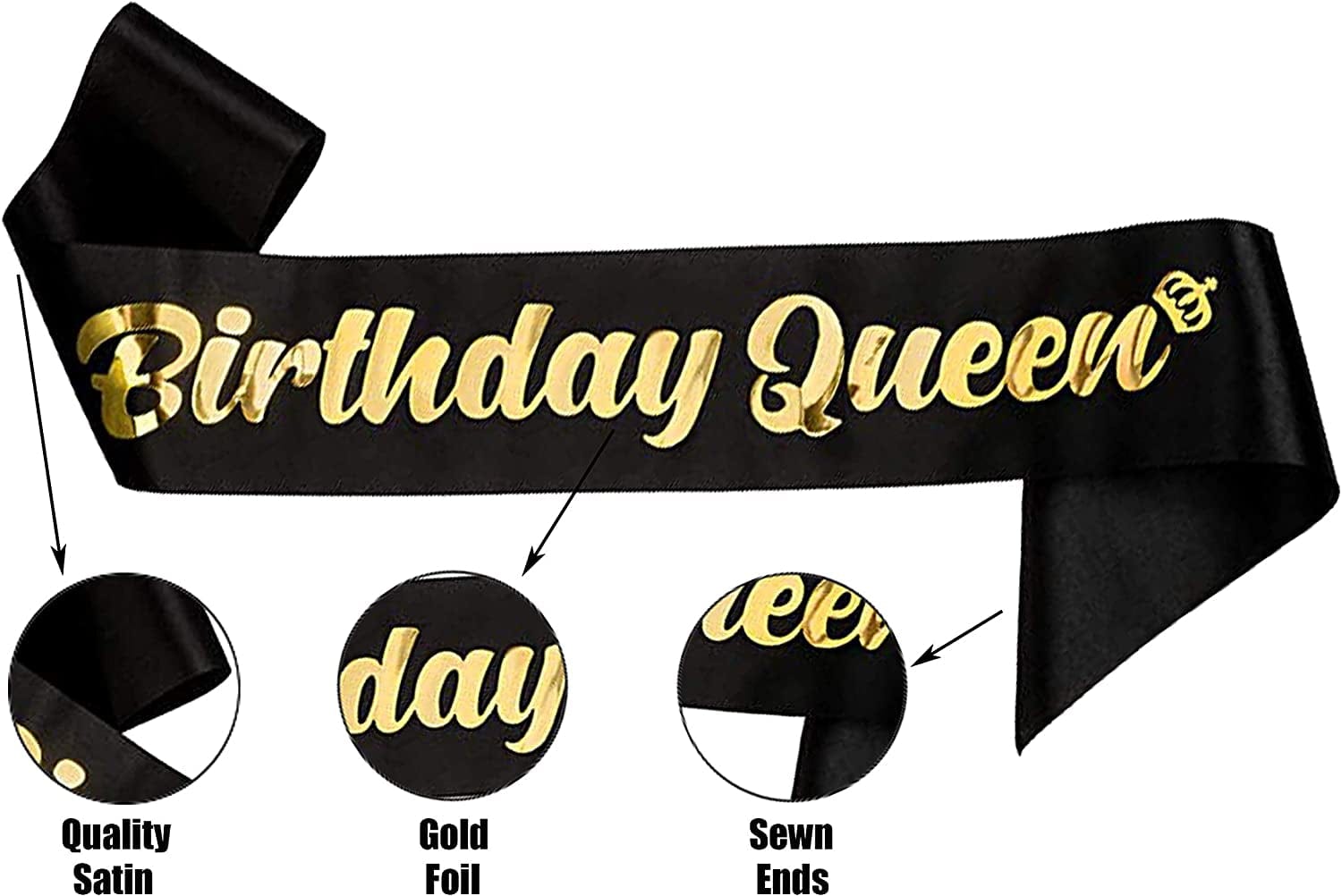 'Birthday Queen' Sash for Women and Girls,Gold Foil Soft Satin Black Sash,Sweet Happy Princess Party Decorations Gift,21St,30Th,40Th,50Th or Any Other Birthday Party Supplies Apparel & Accessories > Clothing Accessories > Sashes MGJSRNH   