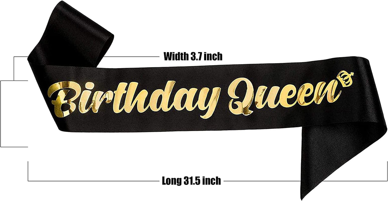 'Birthday Queen' Sash for Women and Girls,Gold Foil Soft Satin Black Sash,Sweet Happy Princess Party Decorations Gift,21St,30Th,40Th,50Th or Any Other Birthday Party Supplies Apparel & Accessories > Clothing Accessories > Sashes MGJSRNH   