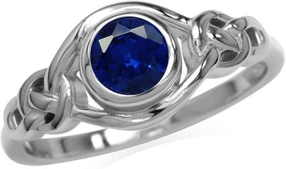 Birthstone Gemstones White Gold Plated 925 Sterling Silver Irish Celtic Knot Engagement or Promise Solitaire Ring Jewelry for Women 6.5 / Created Sapphire