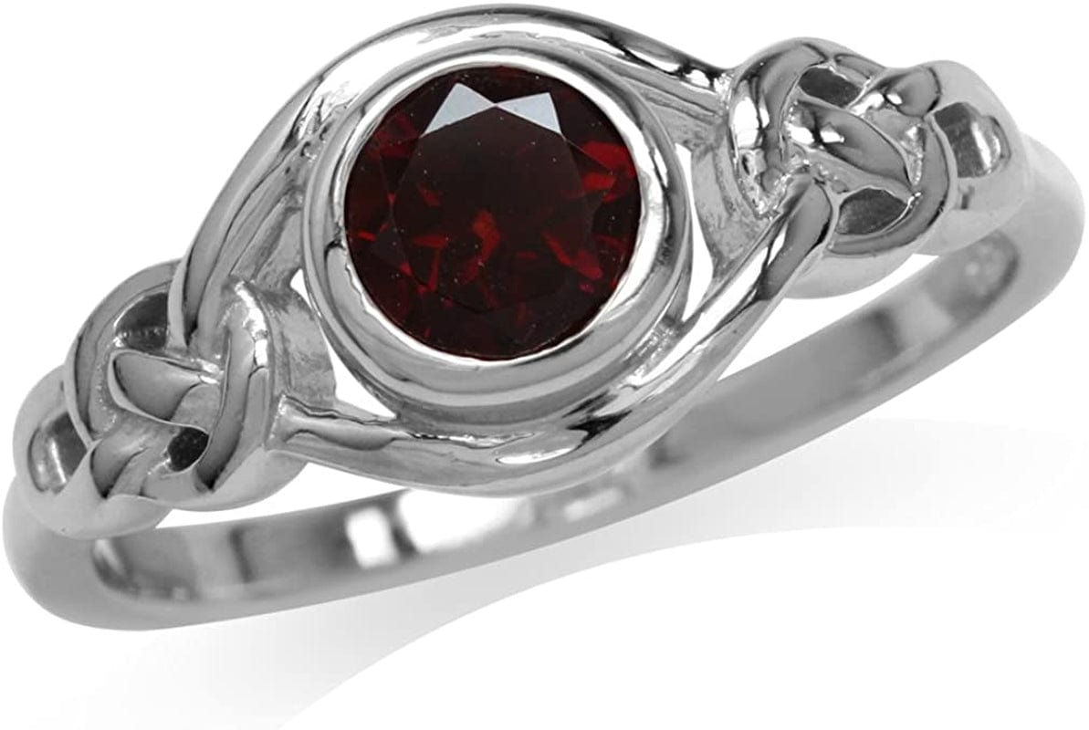 Birthstone Gemstones White Gold Plated 925 Sterling Silver Irish Celtic Knot Engagement or Promise Solitaire Ring Jewelry for Women 11 / natural red garnet - january birthstone