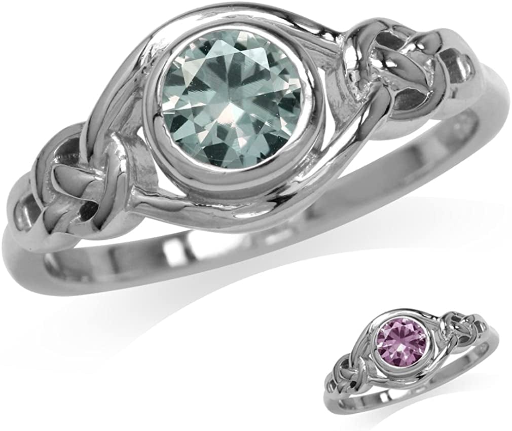 Birthstone Gemstones White Gold Plated 925 Sterling Silver Irish Celtic Knot Engagement or Promise Solitaire Ring Jewelry for Women 10 / simulated color change alexandrite
