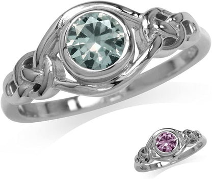 Birthstone Gemstones White Gold Plated 925 Sterling Silver Irish Celtic Knot Engagement or Promise Solitaire Ring Jewelry for Women 10 / simulated color change alexandrite