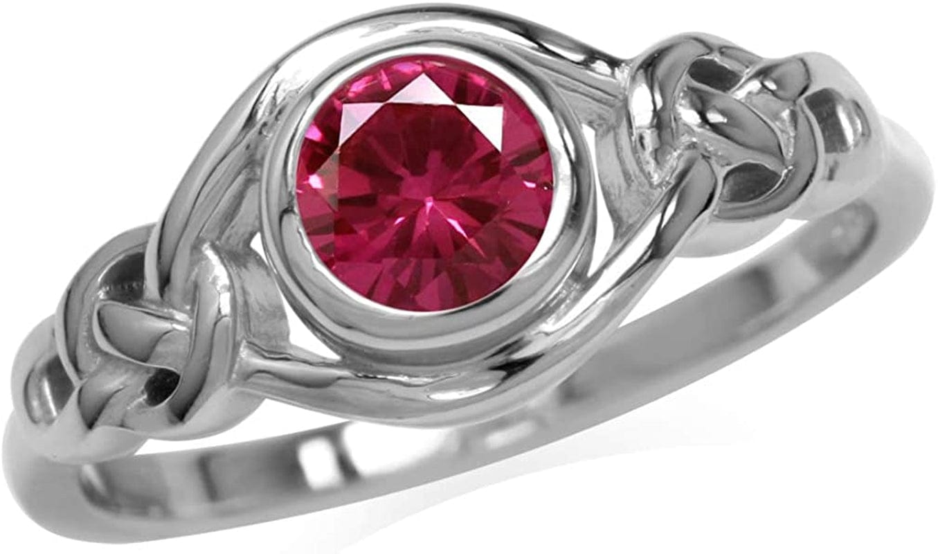 Birthstone Gemstones White Gold Plated 925 Sterling Silver Irish Celtic Knot Engagement or Promise Solitaire Ring Jewelry for Women 11.5 / created pink tourmaline