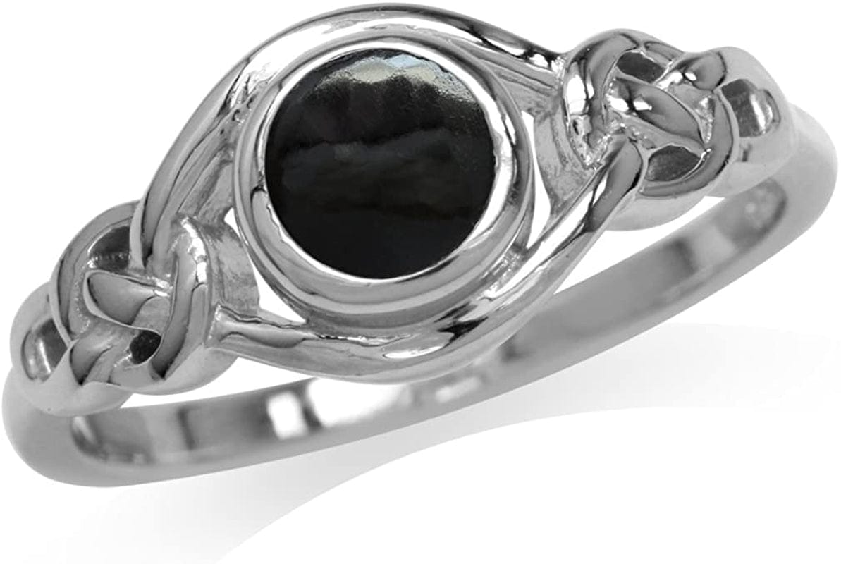 Birthstone Gemstones White Gold Plated 925 Sterling Silver Irish Celtic Knot Engagement or Promise Solitaire Ring Jewelry for Women 11 / created black onyx