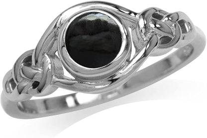 Birthstone Gemstones White Gold Plated 925 Sterling Silver Irish Celtic Knot Engagement or Promise Solitaire Ring Jewelry for Women 11 / created black onyx