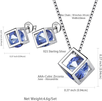 Birthstone Necklace/Earring 925 Sterling Silver Women Cross/3D Cube/Cresent Moon Birth Stone Jewelry Mens Birthday Gift Anniversary Present