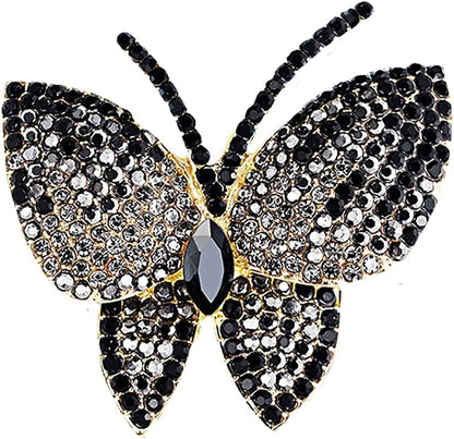 Black Butterfly Rhinestone Brooch Pin for Women Girl Men Exaggerated AB Crystal Cluster Fashion Cartoon Animal Lapel Pins Dress Accessories Unisex Delicacy Birthday Christmas Party Jewelry Gift Black